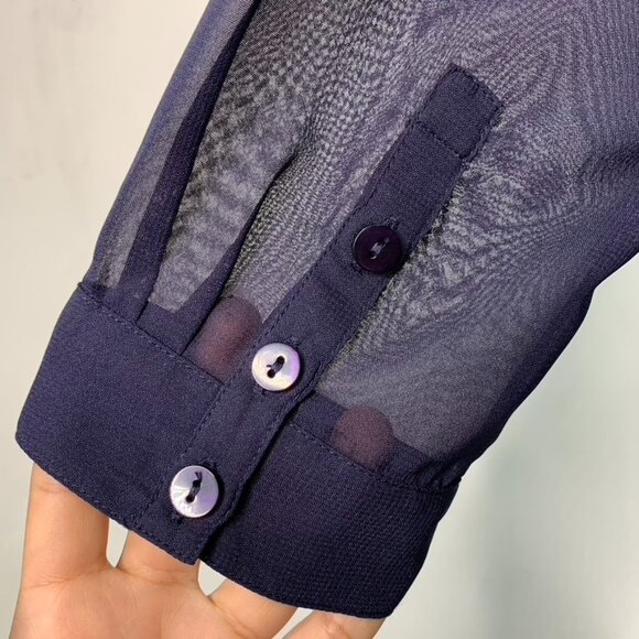 Soft Surroundings Women's Navy Blue Sheer Button Down Blouse Size Petit Medium - Picture 12 of 16